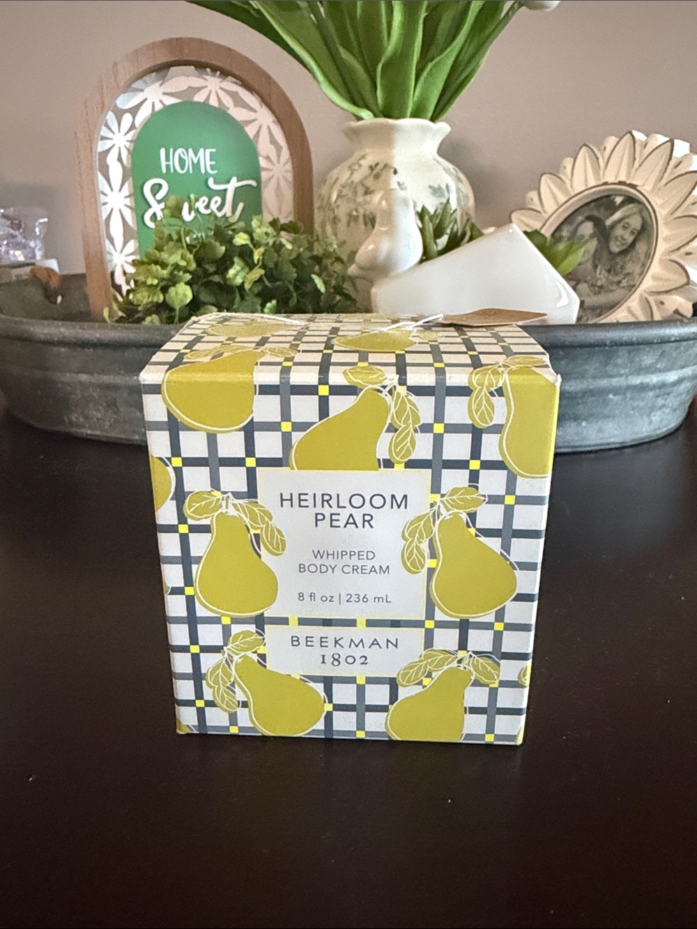 Beekman 1802 Heirloom Pear Whipped Body Cream - Yellow and Navy Packaging